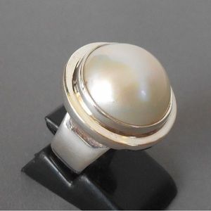 Bali Sterling Silver and genuine large pearl adjustable ring 6 to 7